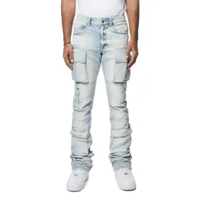 Stacked Utility Multi Pocket Jeans - Santorini Blue