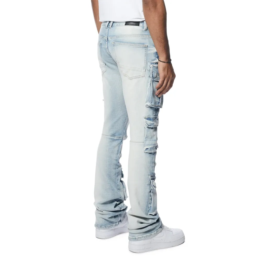 Stacked Utility Multi Pocket Jeans - Santorini Blue