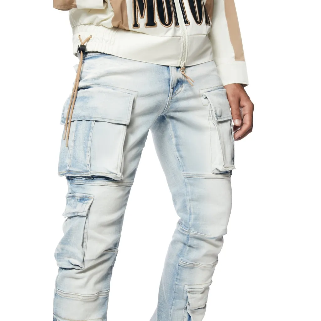 Stacked Utility Multi Pocket Jeans - Santorini Blue