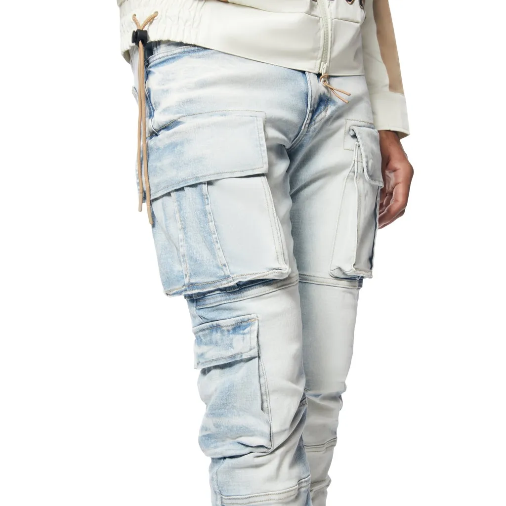 Stacked Utility Multi Pocket Jeans - Santorini Blue