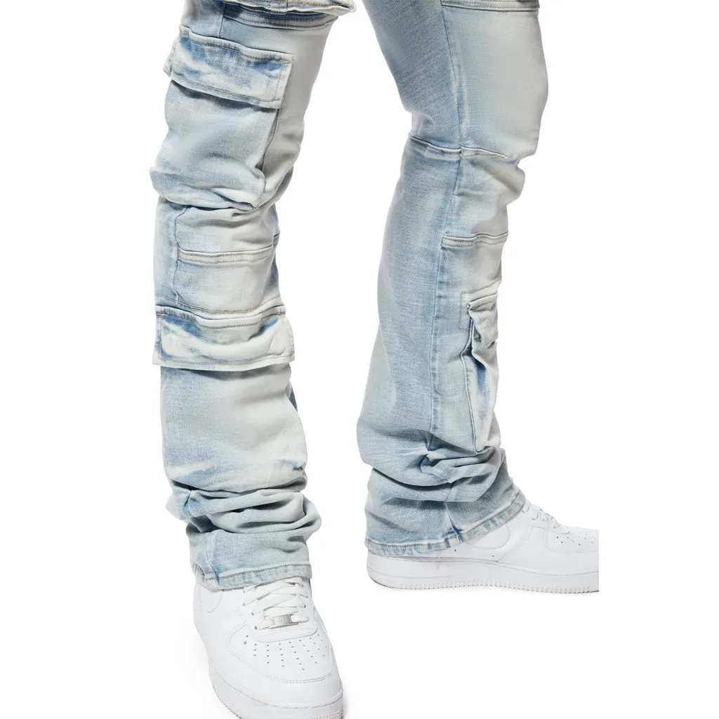 Stacked Utility Multi Pocket Jeans - Santorini Blue