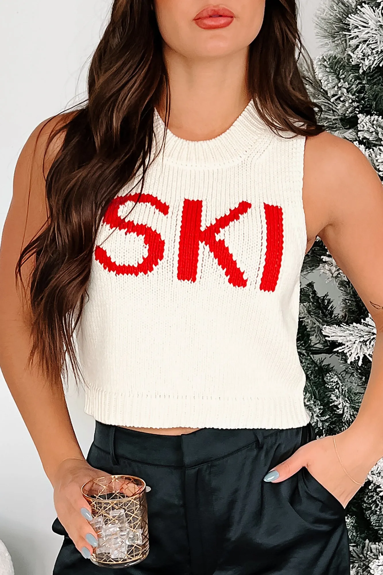 Steep Slopes Graphic Sweater Tank (Cream/Red)