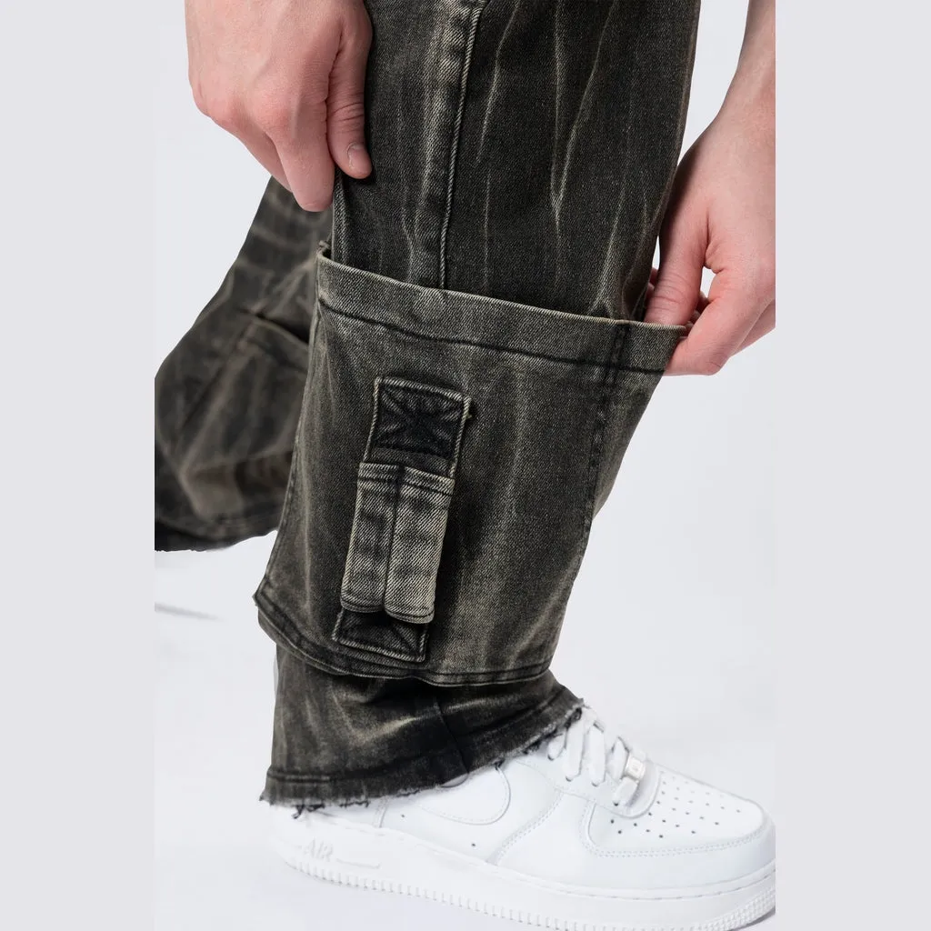 Straight Cargo Strap Jeans - Black Dust