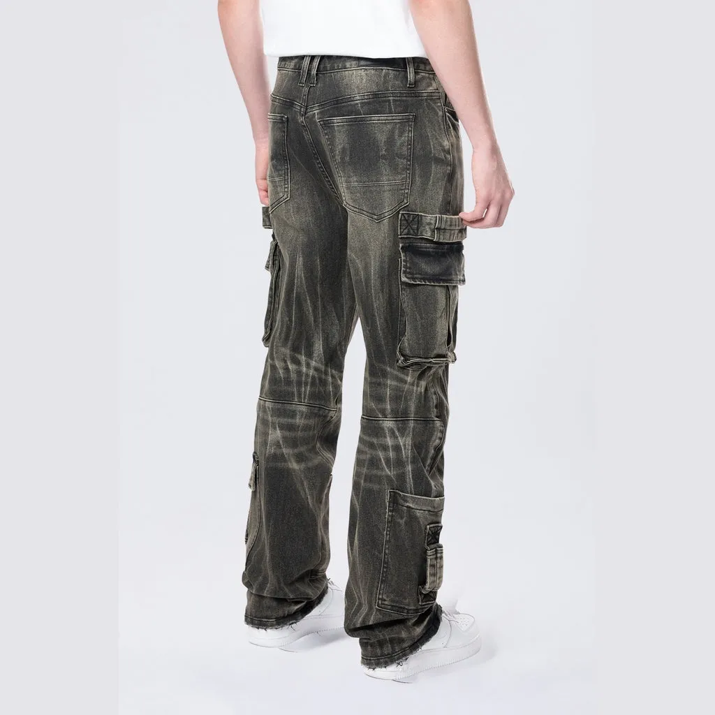 Straight Cargo Strap Jeans - Black Dust