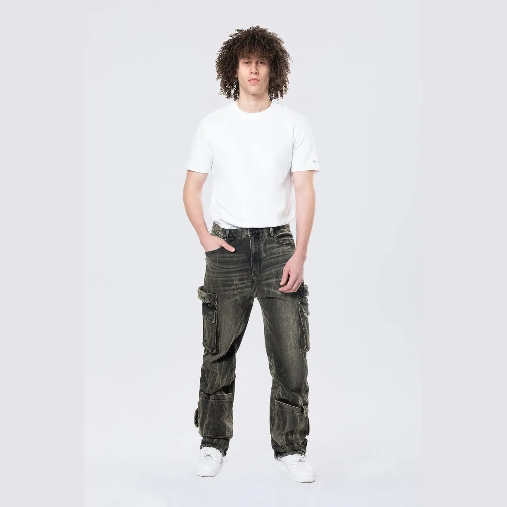 Straight Cargo Strap Jeans - Black Dust