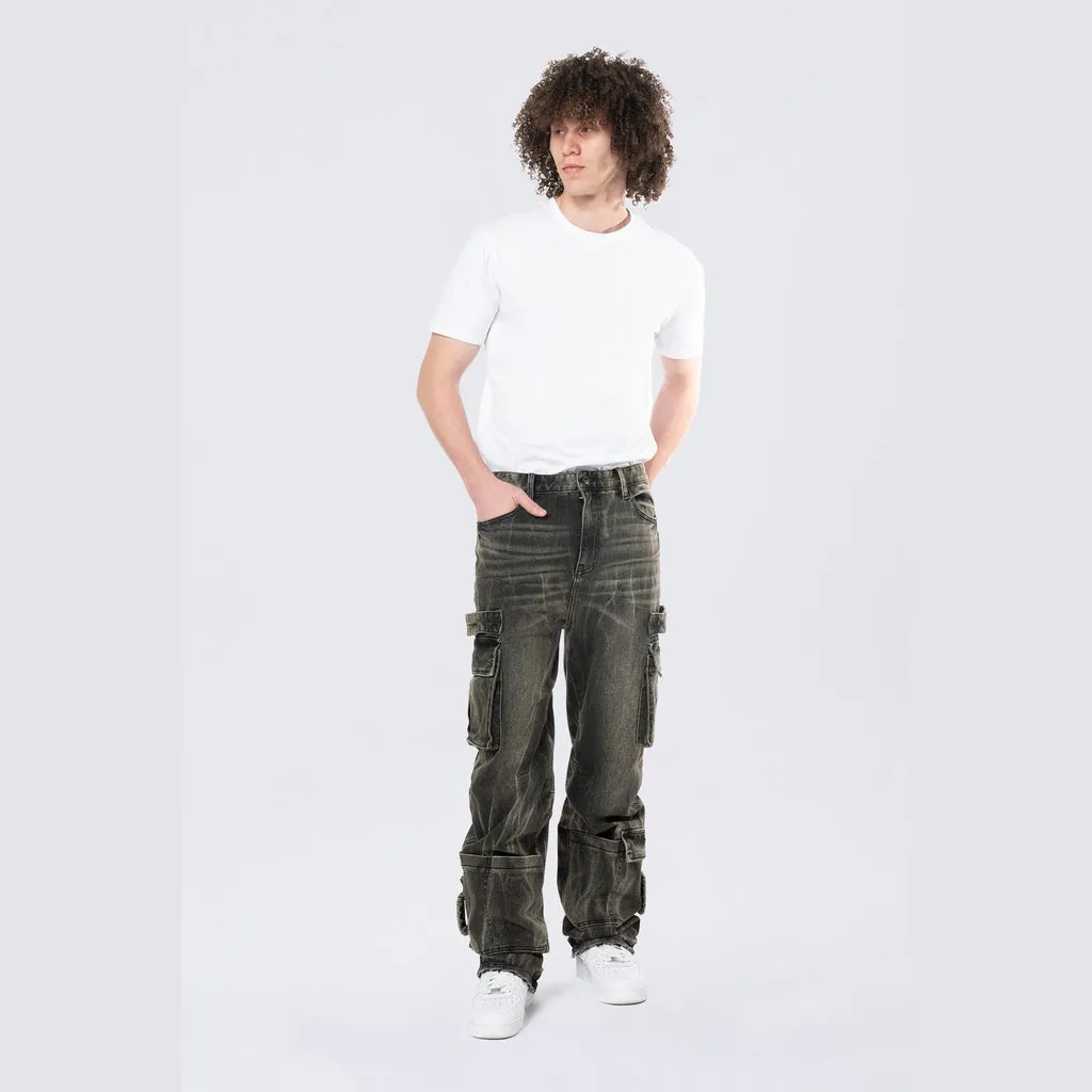 Straight Cargo Strap Jeans - Black Dust