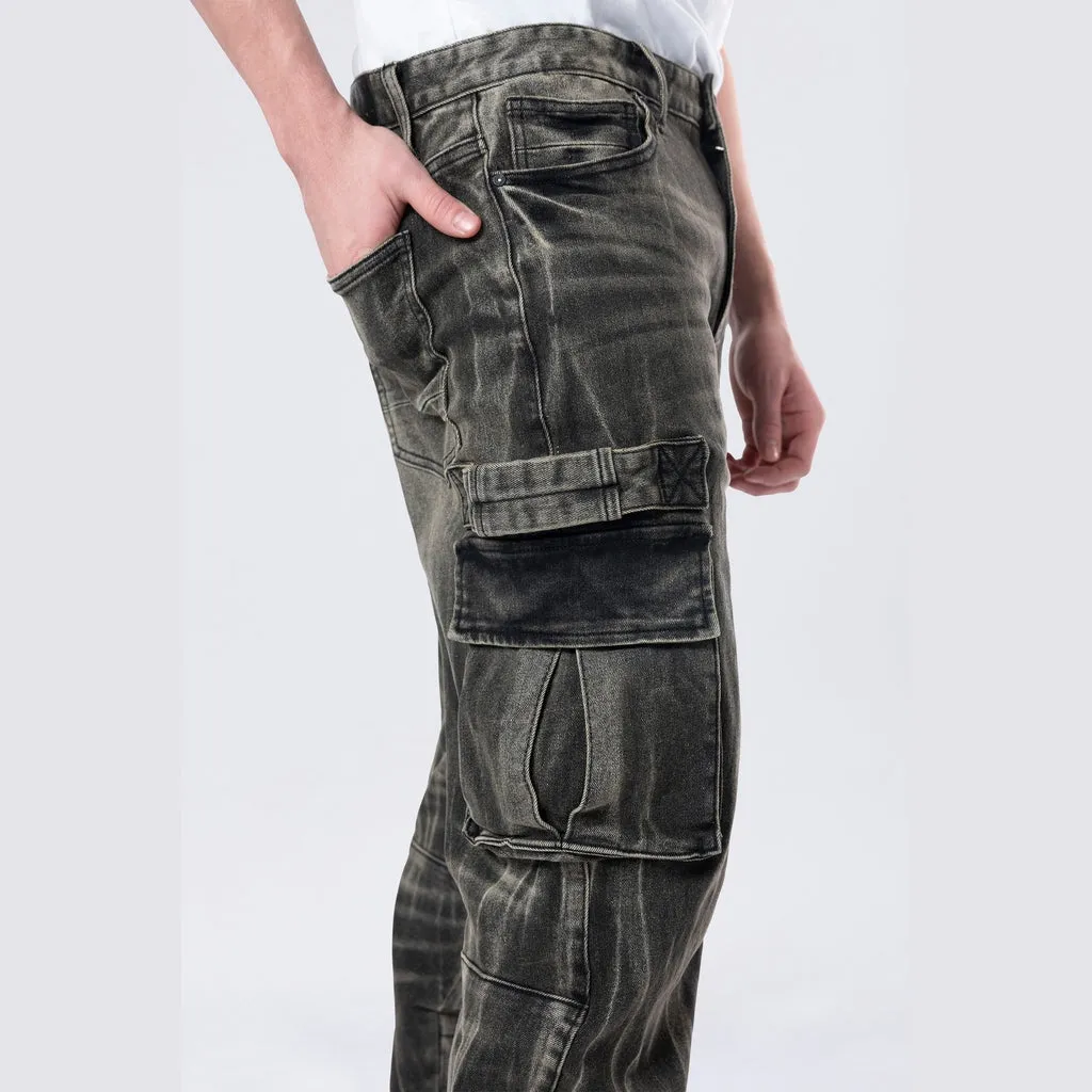 Straight Cargo Strap Jeans - Black Dust