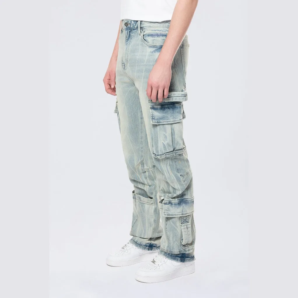 Straight Cargo Strap Jeans - Seville Blue