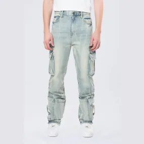 Straight Cargo Strap Jeans - Seville Blue