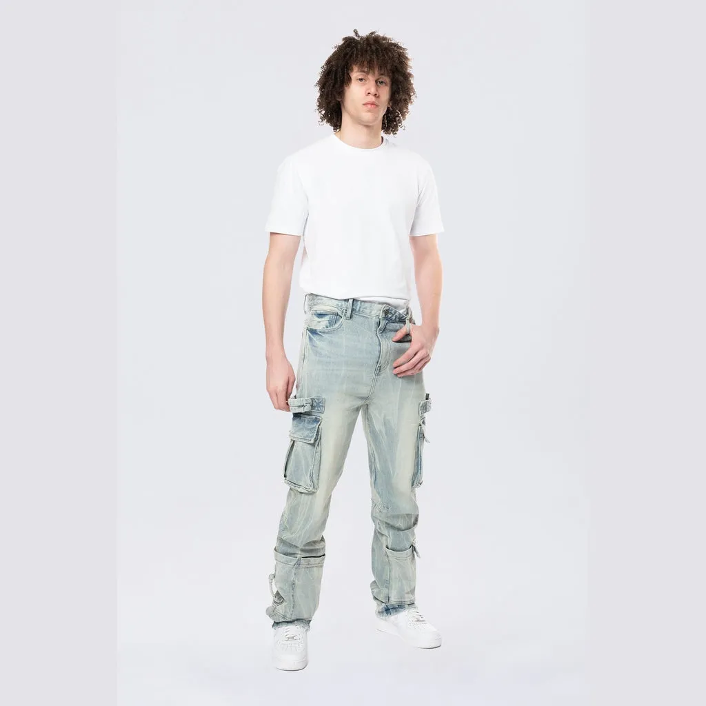 Straight Cargo Strap Jeans - Seville Blue