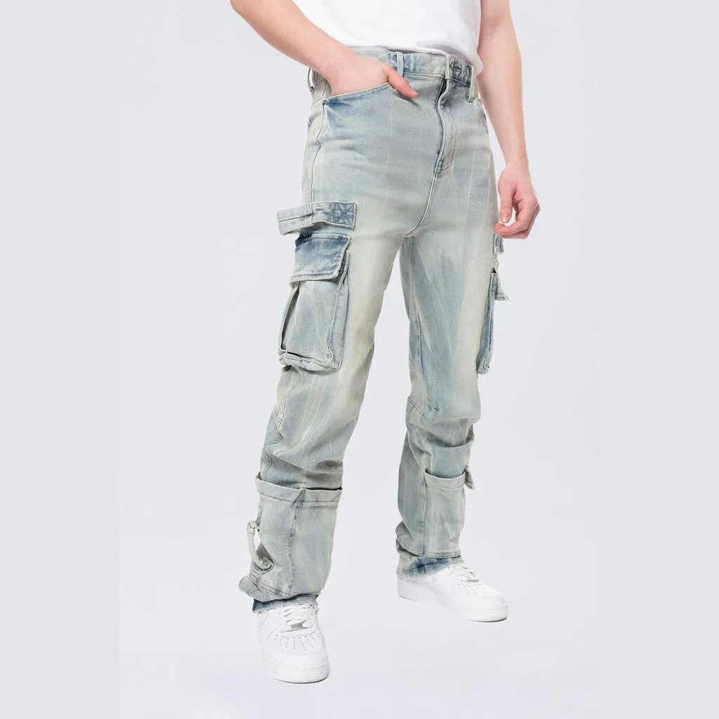 Straight Cargo Strap Jeans - Seville Blue