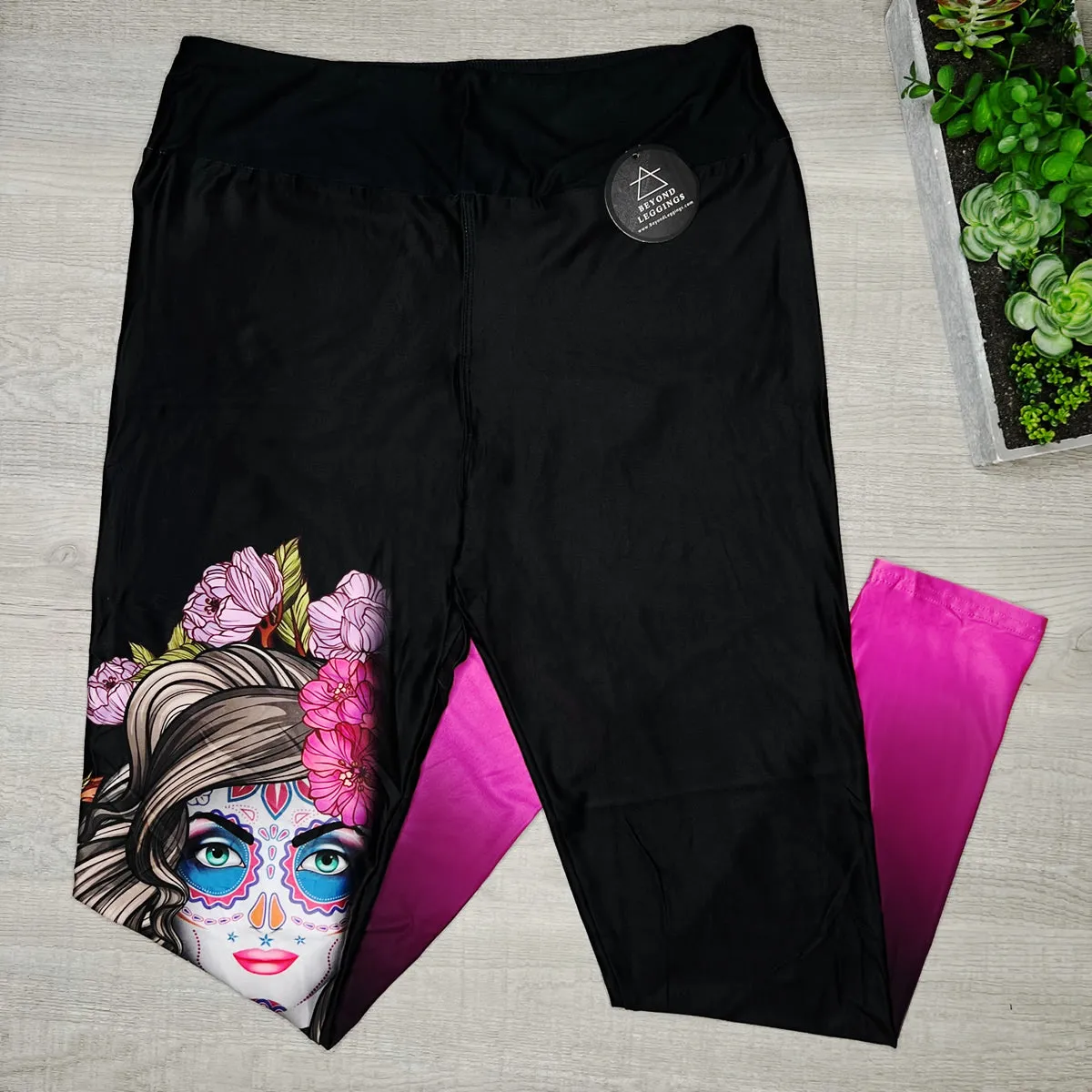 Sugar Skull Queen Ombre Magenta Leggings