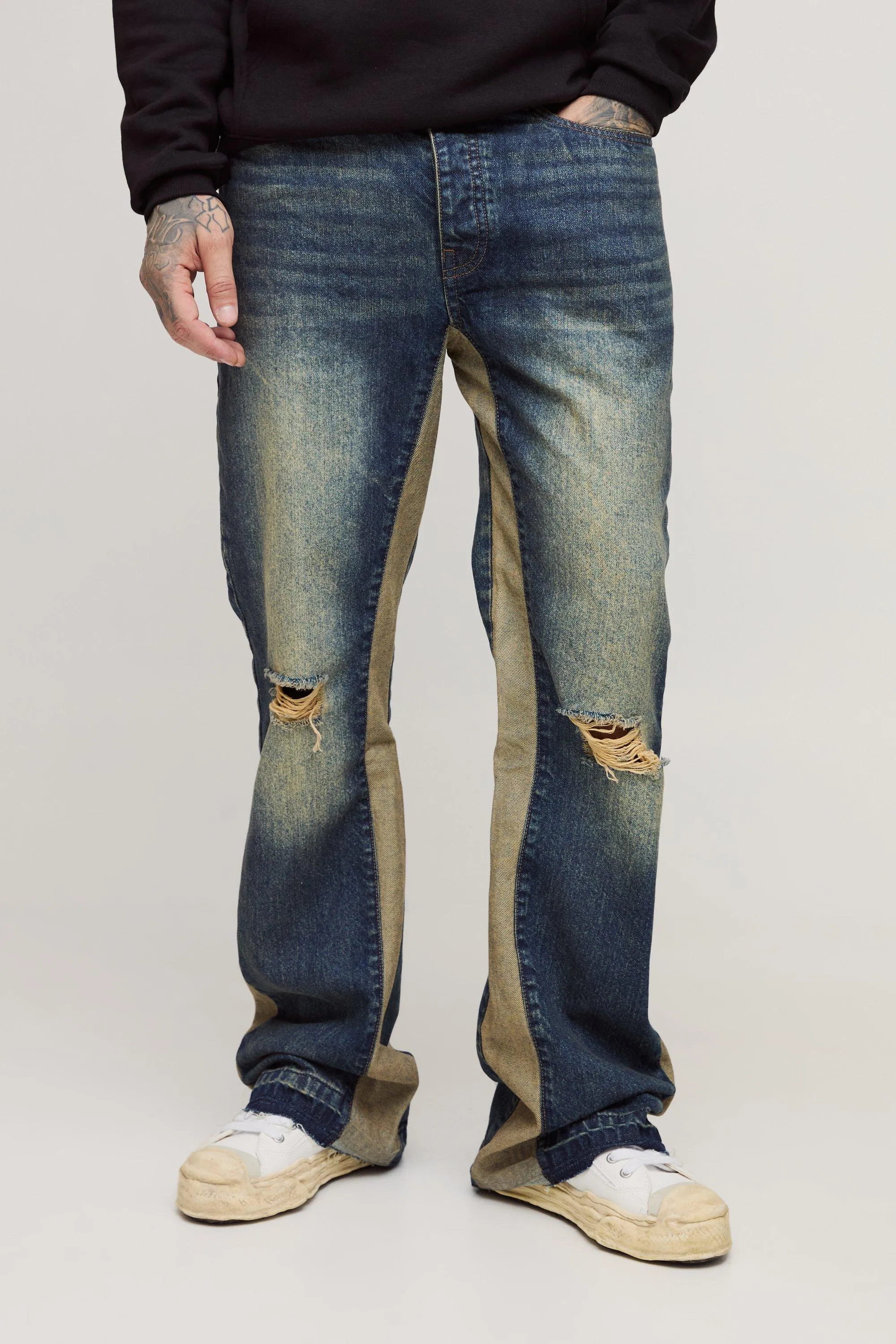 Tall Relaxed Rigid Flare Knee Rip Jeans