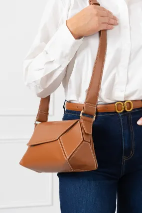 Tan Brown Paneled Crossbody Bag