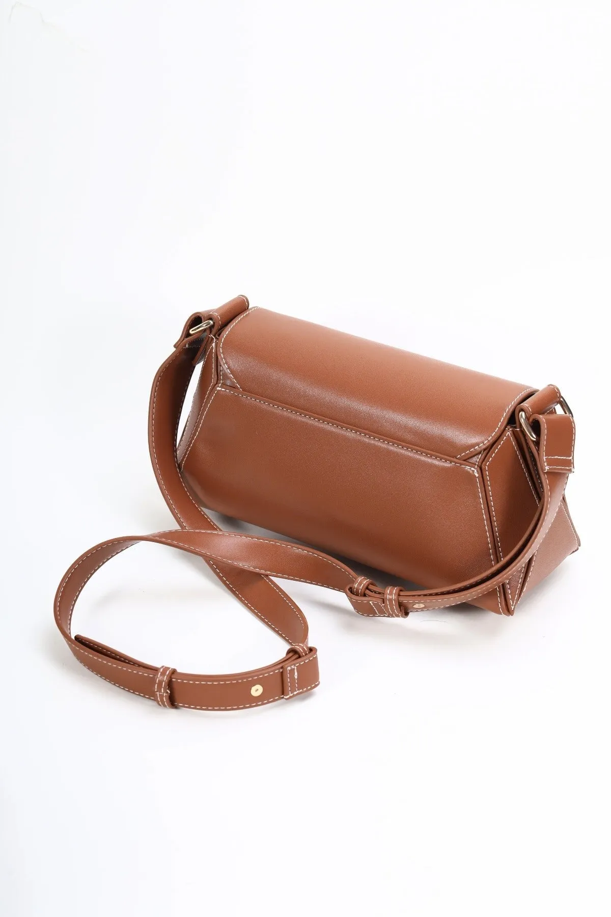 Tan Brown Paneled Crossbody Bag