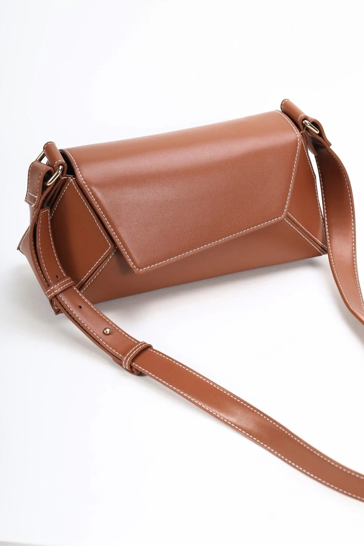 Tan Brown Paneled Crossbody Bag