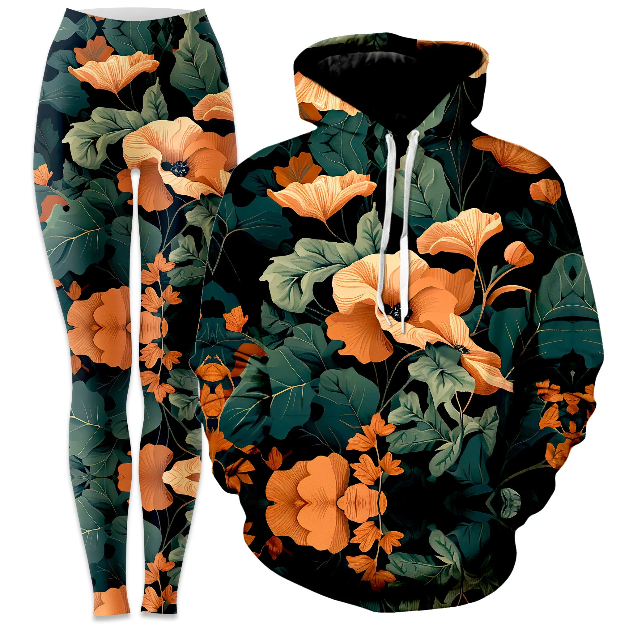 Tangerine Floral Hoodie and Leggings Combo