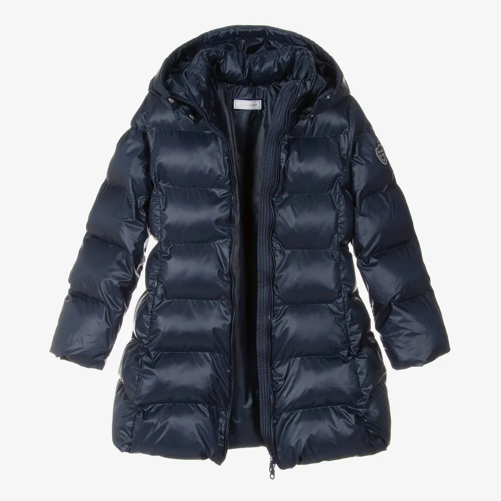 Teen Girls Navy Blue Hooded Puffer Coat