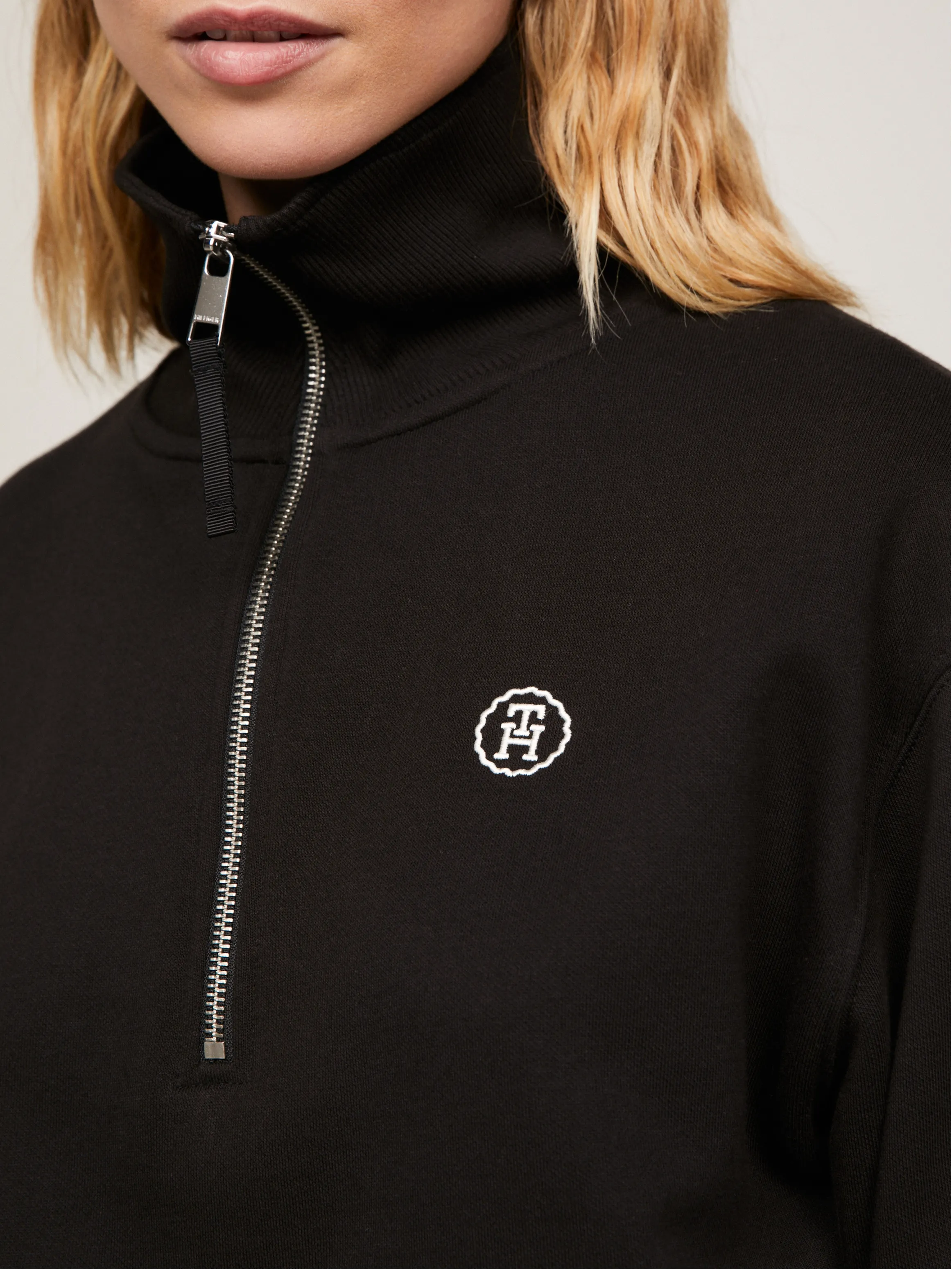 TH Monogram Cropped Half-Zip Sweatshirt | Sweatshirts & Hoodies | Tommy Hilfiger