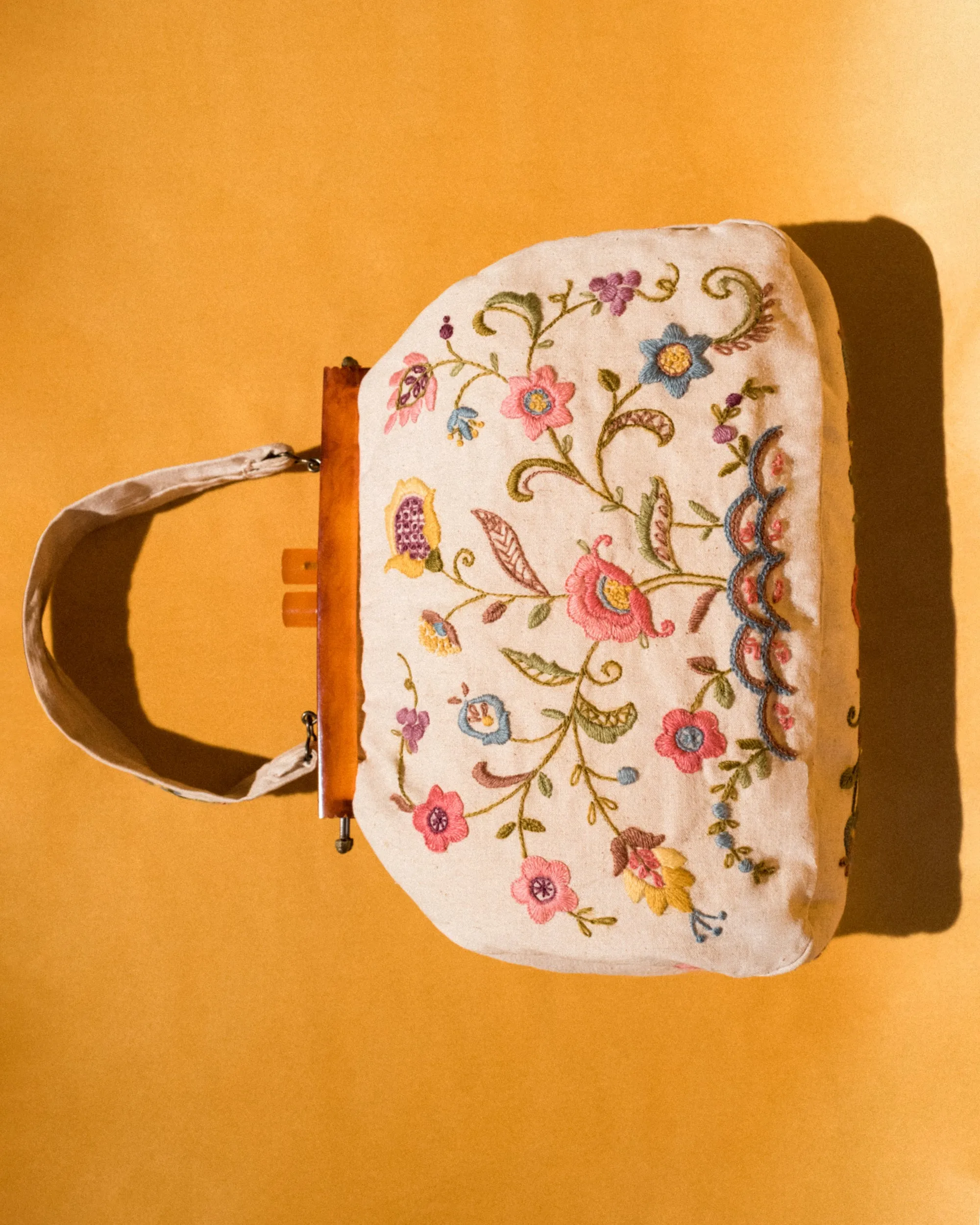 Vintage Linen Embroidered City Bag