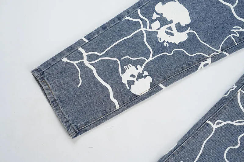 Voltage 'Veil' Skull Print Baggy Denim Jeans