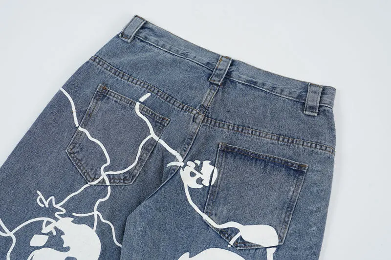 Voltage 'Veil' Skull Print Baggy Denim Jeans