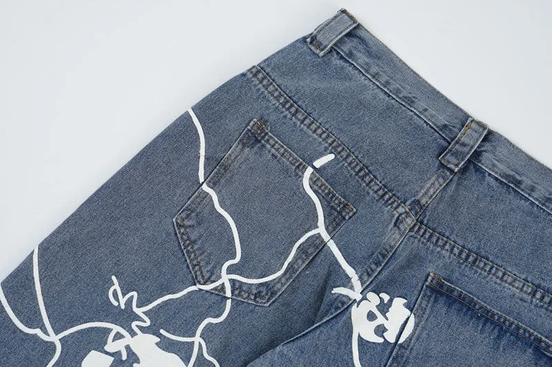 Voltage 'Veil' Skull Print Baggy Denim Jeans