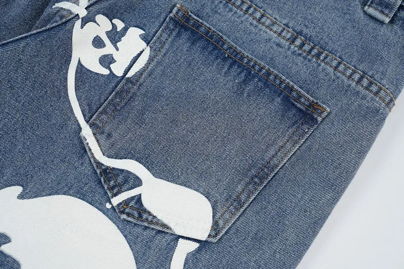 Voltage 'Veil' Skull Print Baggy Denim Jeans