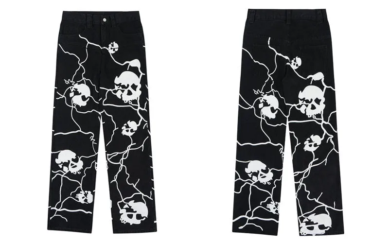 Voltage 'Veil' Skull Print Baggy Denim Jeans