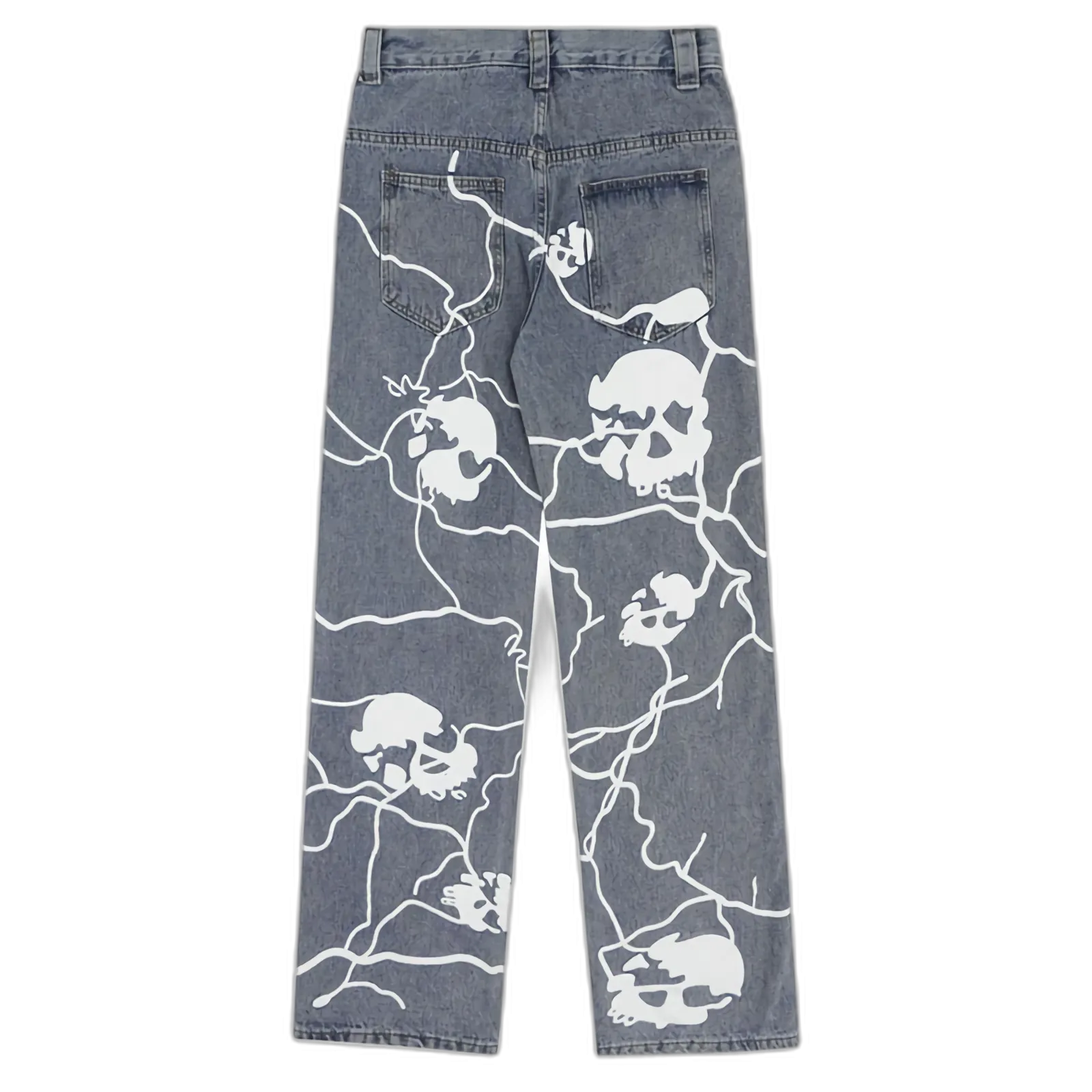 Voltage 'Veil' Skull Print Baggy Denim Jeans