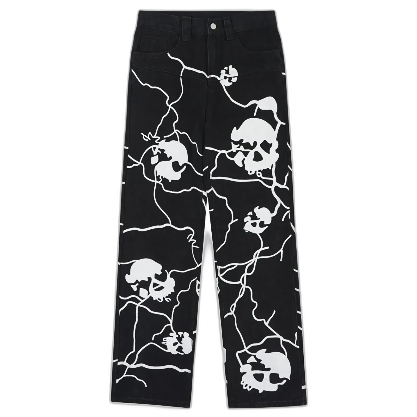 Voltage 'Veil' Skull Print Baggy Denim Jeans