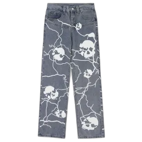 Voltage 'Veil' Skull Print Baggy Denim Jeans