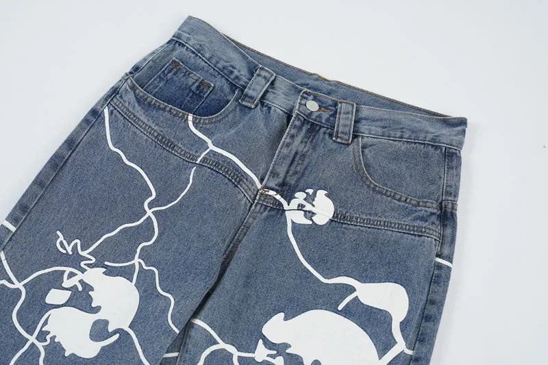 Voltage 'Veil' Skull Print Baggy Denim Jeans