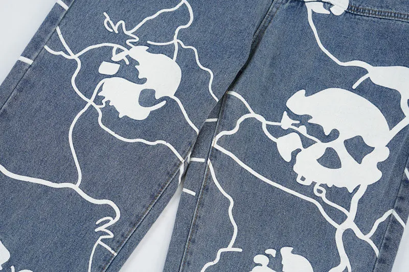 Voltage 'Veil' Skull Print Baggy Denim Jeans