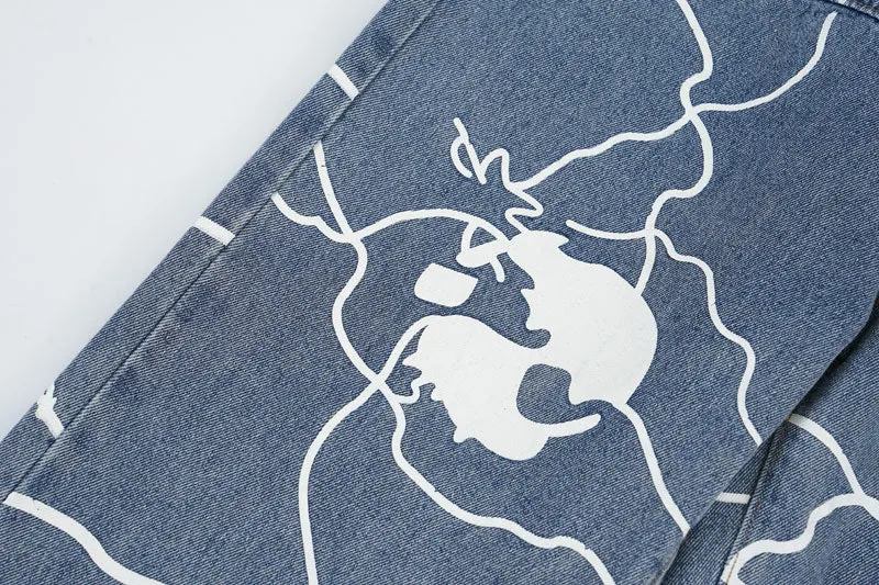 Voltage 'Veil' Skull Print Baggy Denim Jeans