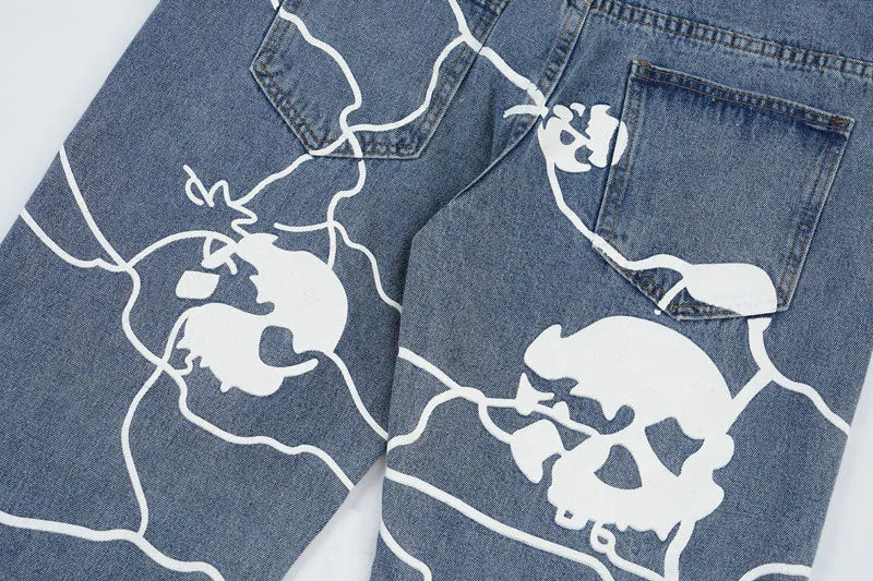 Voltage 'Veil' Skull Print Baggy Denim Jeans