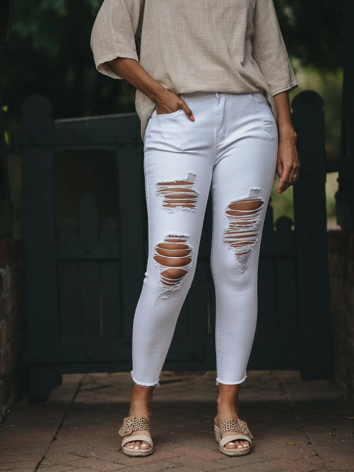 White Distressed Denim Jeans