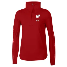 Wisconsin Badgers Under Armour WOMEN'S Red 1/2 Zip HeatGear Sideline Pullover