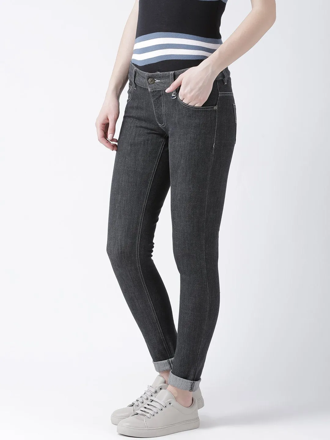 Women Black Slim Fit Mid-Rise Clean Look Stretchable Jeans