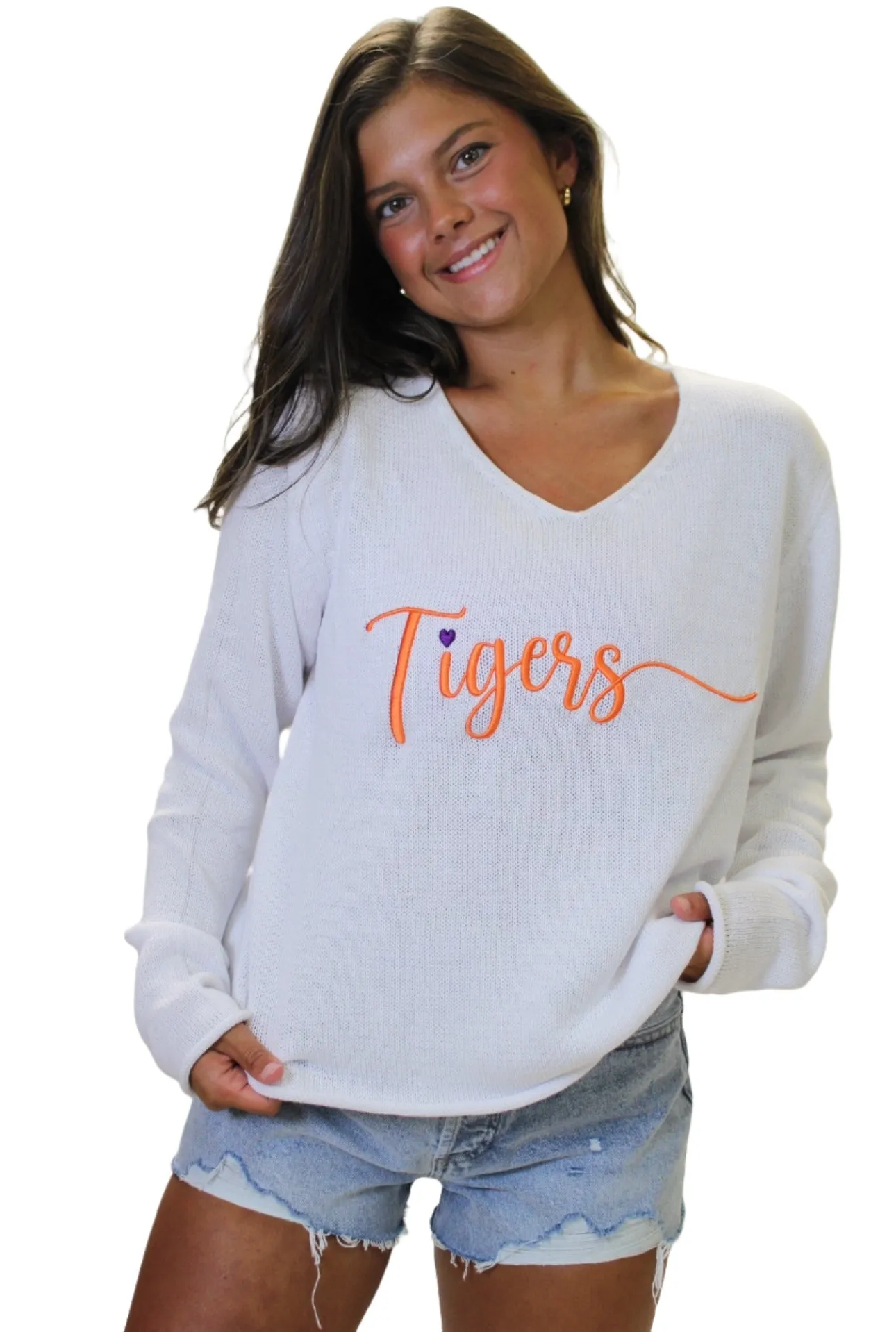 Women's Classic V-neck Heart Sweater