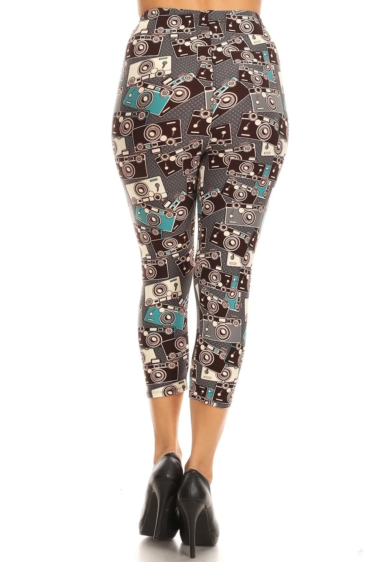 Women's Regular Camera Photography Printed Cropped Capri Leggings