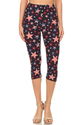 Women's Regular Stars & Stripes American Flag Printed Cropped Capri Leggings