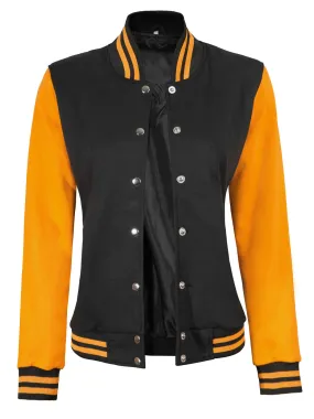 Womens Yellow & Black Plain Varsity Jacket