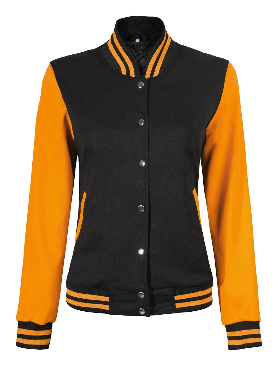 Womens Yellow & Black Plain Varsity Jacket