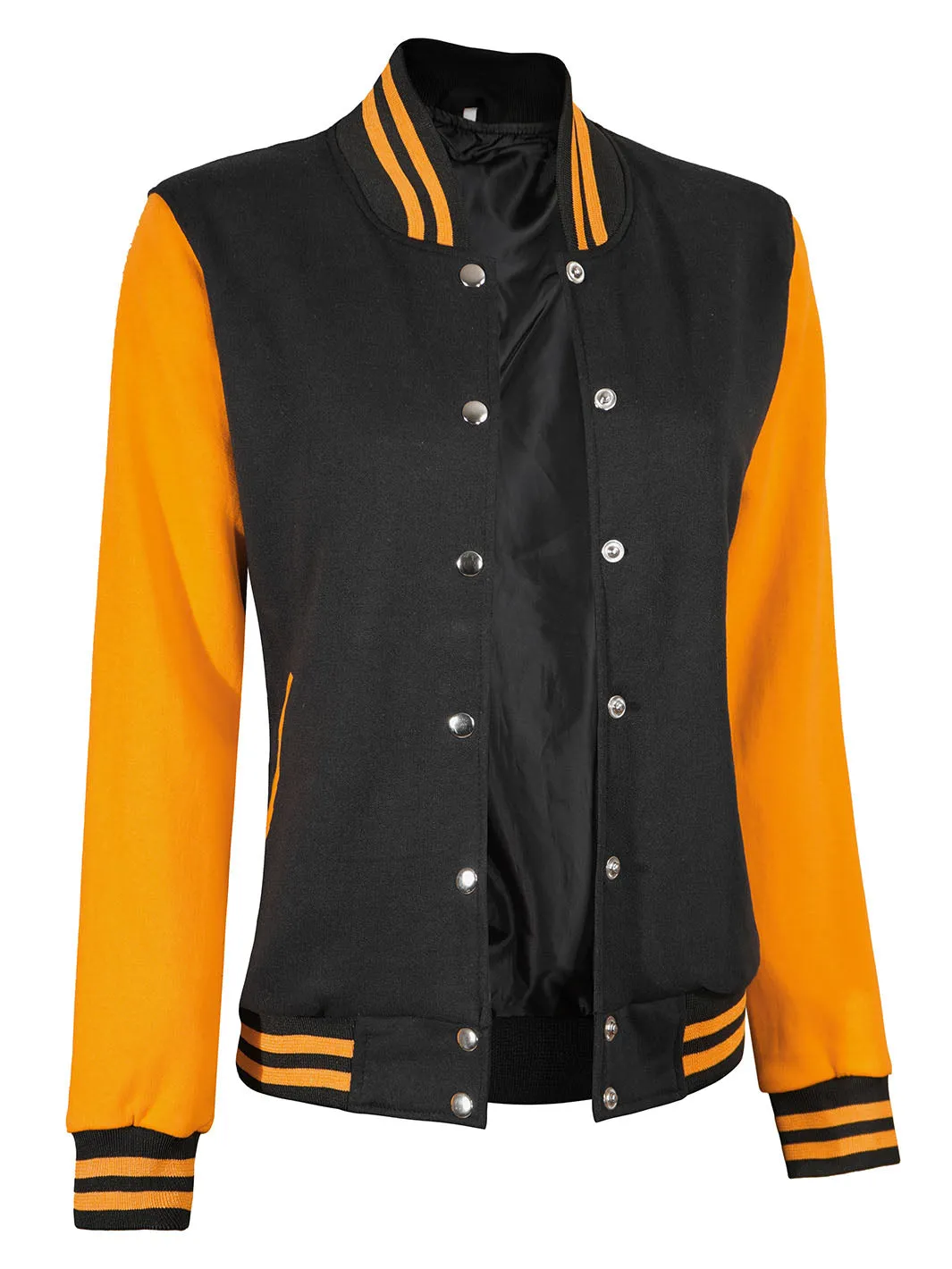 Womens Yellow & Black Plain Varsity Jacket