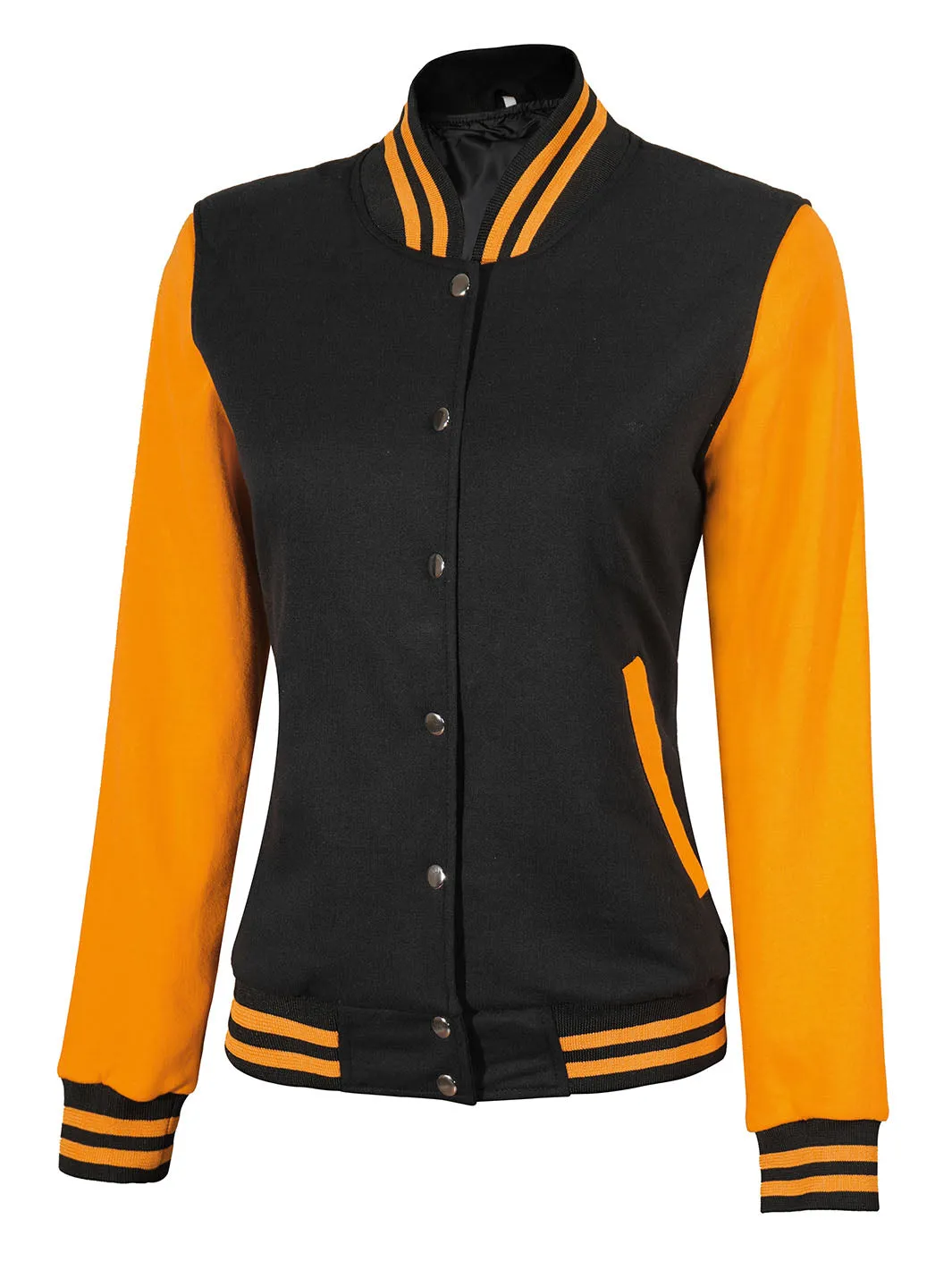 Womens Yellow & Black Plain Varsity Jacket