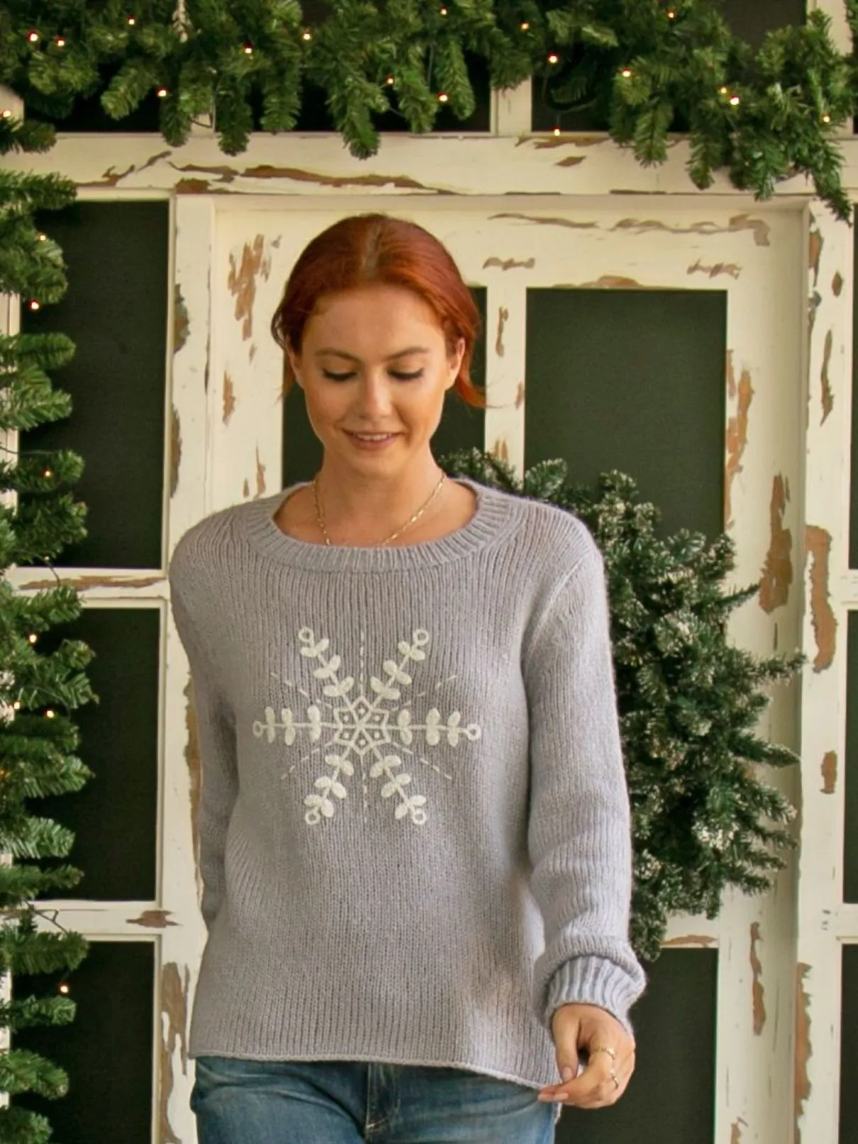 Wooden Ships Clara Embroidered Sweater in Sterling/Snow