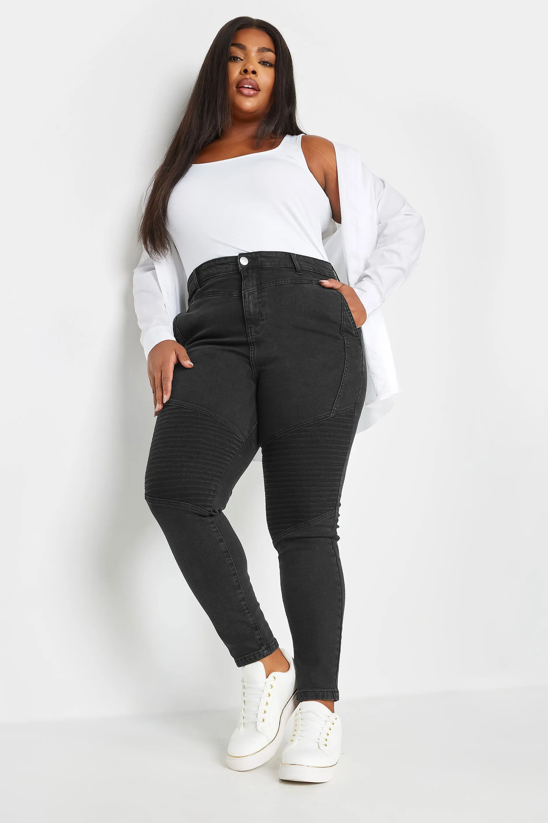 YOURS Curve Black Skinny AVA Biker Jeans